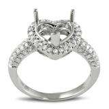 0.56 Carat (ctw) 18K White Gold Round Diamond Semi Mount Heart Cut Diamond For Center Engagement Bridal Ring (No Center Stone)