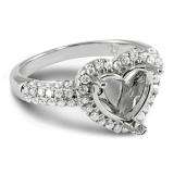 0.56 Carat (ctw) 18K White Gold Round Diamond Semi Mount Heart Cut Diamond For Center Engagement Bridal Ring (No Center Stone)