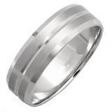 14k White Gold Mens Wedding Band Traditional Fit Grooved Brushed