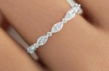 3x1.5mm Marquise and Round White Diamond Alternating Style Stackable Engagement Band Ring for Women (0.48 ctw, Color I-J, Clarity I1-I2) in 14K White Gold
