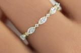 3x1.5mm Marquise and Round White Diamond Alternating Style Stackable Engagement Band Ring for Women (0.48 ctw, Color I-J, Clarity I1-I2) in 18K Yellow Gold