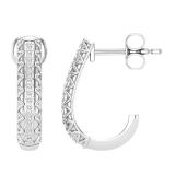 Round White Diamond in Between Metal Zigzag Line J Shape Pushback Hoop Earrings for Her (0.08 ctw, Color I-J, Clarity I2-I3) in 925 Sterling Silver