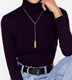 Round 5 Multi Gem Stone Long Vertical Bar Paperclip Gold Chain Pendant Necklace for Women in 14K Yellow Gold