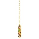 Round 5 Multi Gem Stone Long Vertical Bar Paperclip Gold Chain Pendant Necklace for Women in 18K Yellow Gold