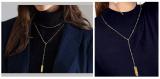 Round 5 Multi Gem Stone Long Vertical Bar Paperclip Gold Chain Pendant Necklace for Women in 18K Yellow Gold