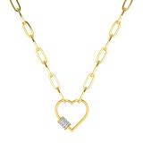 Round White Diamond Heart Screw Lock Paperclip Gold Chain Pendant Necklace for Women (0.16 ctw Color I-J Clarity I1-I2) in 18K Yellow Gold