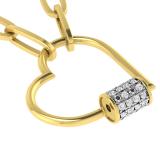 Round White Diamond Heart Screw Lock Paperclip Gold Chain Pendant Necklace for Women (0.16 ctw Color I-J Clarity I1-I2) in 18K Yellow Gold