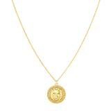 Round Champagne Diamond Accent Lion Greek Key Pendant with Gold Chain Necklace for Women in 925 Yellow Gold Plated Sterling Silver