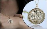 Round Champagne Diamond Accent Lion Greek Key Pendant with Gold Chain Necklace for Women in 925 Yellow Gold Plated Sterling Silver