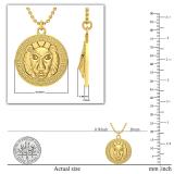 Round Champagne Diamond Accent Lion Greek Key Pendant with Gold Chain Necklace for Women in 925 Yellow Gold Plated Sterling Silver