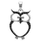 0.25 Carat (ctw) Sterling Silver Round Black Diamond Ladies Owl Pendant