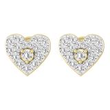 Round White Diamond Heart Shape Cluster Style Screwback Post Stud Earrings for Her (0.35 ctw Color I-J Clarity I2-I3) in 10K Yellow Gold