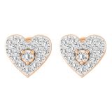 Round White Diamond Heart Shape Cluster Style Pushback Post Stud Earrings for Her (0.35 ctw Color I-J Clarity I1-I2) in 14K Rose Gold