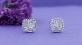 Round White Diamond Cushion Shaped Beaded Style Cluster Pushback Stud Earrings for Women (0.33 ctw Color I-J Clarity I1-I2) in 14K White Gold