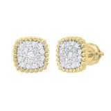 Round White Diamond Cushion Shaped Beaded Style Cluster Screwback Stud Earrings for Women (0.33 ctw Color I-J Clarity I1-I2) in 18K Yellow Gold