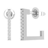 Round White Diamond Half Rectangular Fashion Pushback Hoop Earrings for Women (0.12 ctw, Color I-J, Clarity I2-I3) in 925 Sterling Silver