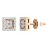 Round White Diamond Beaded Square Framed Pushback Stud Earrings (0.23 Ctw Color I-J Clarity I1-I2) for Women in 14K Rose Gold