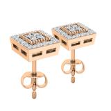 Round White Diamond Beaded Square Framed Pushback Stud Earrings (0.23 Ctw Color I-J Clarity I1-I2) for Women in 14K Rose Gold