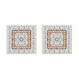 Round White Diamond Beaded Square Framed Pushback Stud Earrings (0.23 Ctw Color I-J Clarity I1-I2) for Women in 14K Rose Gold