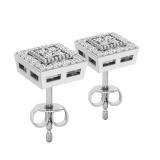 Round White Diamond Beaded Square Framed Pushback Stud Earrings (0.23 Ctw Color I-J Clarity I2-I3) for Women in 925 Sterling Silver