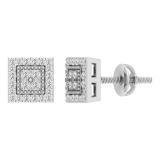 Round White Diamond Beaded Square Framed Screwback Stud Earrings (0.23 Ctw Color I-J Clarity I2-I3) for Women in 925 Sterling Silver