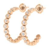 Bezel Set Round White Diamond Semi Circle Pushback Hoop Earrings for Women in 10K Rose Gold