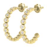 Bezel Set Round White Diamond Semi Circle Screwback Hoop Earrings for Women in 10K Yellow Gold