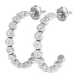 Bezel Set Round White Diamond Semi Circle Screwback Hoop Earrings for Women in 925 Sterling Silver