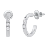 0.09 Carat (ctw) Round White Diamond 3 Stone Stud Earrings for Women in 14K White Gold in Screw Back