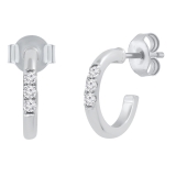 0.09 Carat (ctw) Round White Diamond 3 Stone Stud Earrings for Women in 925 Sterling Silver in Push Back
