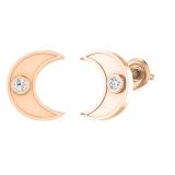 Round White Diamond Bezel Set Crescent Moon Stud Earrings for Women (0.13 ctw Color I-J Clarity I1-I2) in 18K Rose Gold in Screw Back