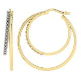Round White Diamond Illusion Set Double Hinged Hoop Earrings for Women (0.10 Carat, Color I-J, Clarity I2-I3) in 10K Yellow Gold