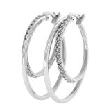 Round White Diamond Illusion Set Double Hinged Hoop Earrings for Women (0.10 Carat, Color I-J, Clarity I2-I3) in 925 Sterling Silver