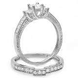 0.95 Carat (ctw) 14k White Gold Princess 3 Stone Diamond Ladies Engagement Bridal Ring Set Matching Band 1 CT