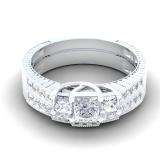 0.95 Carat (ctw) 14k White Gold Princess 3 Stone Diamond Ladies Engagement Bridal Ring Set Matching Band 1 CT