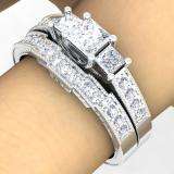 0.95 Carat (ctw) 14k White Gold Princess 3 Stone Diamond Ladies Engagement Bridal Ring Set Matching Band 1 CT