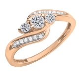 0.50 Carat (ctw) 14k Rose Gold Round Diamond Ladies Swirl Engagement 3 Stone Bridal Ring 1/2 CT
