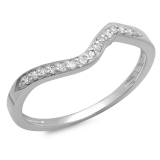 0.12 Carat (ctw) 10K White Gold Round Diamond Ladies Anniversary Wedding Stackable Band Guard Ring