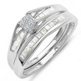 0.50 Carat (ctw) 14k White Gold Princess Diamond Ladies Bridal Engagement Ring Matching Band Set 1/2 CT