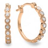 0.25 Carat (ctw) 14K Rose Gold Round White Diamond Fine Dainty Hoop Earrings 1/4 CT