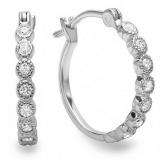 0.25 Carat (ctw) 10K White Gold Round White Diamond Fine Dainty Hoop Earrings 1/4 CT