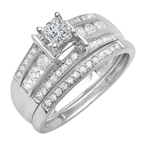 0.75 Carat (ctw) 10k White Gold Princess & Round Diamond Ladies Bridal Ring Set Matching Band 3/4 CT