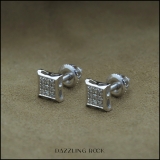 0.10 Carat (ctw) 10K White Gold Real Diamond Kite Shape Mens Hip Hop Iced Stud Earrings 1/10 CT