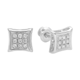 0.10 Carat (ctw) Sterling Silver Real Diamond Kite Shape Mens Hip Hop Iced Stud Earrings 1/10 CT