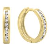0.15 Carat (ctw) Round White Diamond Ladies Hoop Earrings 18K Yellow Gold