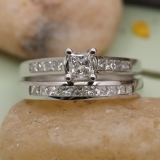 0.55 Carat (ctw) 14k White Gold Princess Diamond Ladies Bridal Engagement Ring Matching Band Set