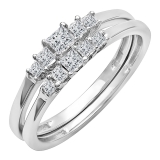 0.55 Carat (ctw) 18K White Gold Princess Diamond Ladies 5 Stone Bridal Engagement Ring Matching Band Set 1/2 CT