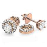 1.00 Carat (ctw) 14k Rose Gold Round Diamond Halo Stud Earrings with Removable Jackets