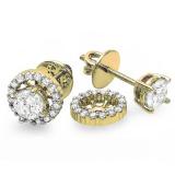 1.00 Carat (ctw) 14k Yellow Gold Round Diamond Halo Stud Earrings with Removable Jackets