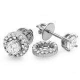 1.00 Carat (ctw) 14k White Gold Round Brilliant Diamond Halo Stud Earrings with Removable Jackets